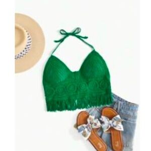 Green crocheted top one size fits most NWOT
